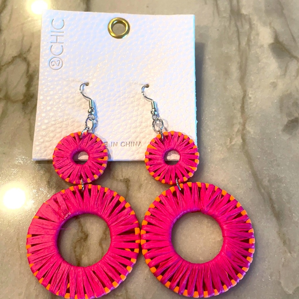 Fun bright pink and orange woven earrings